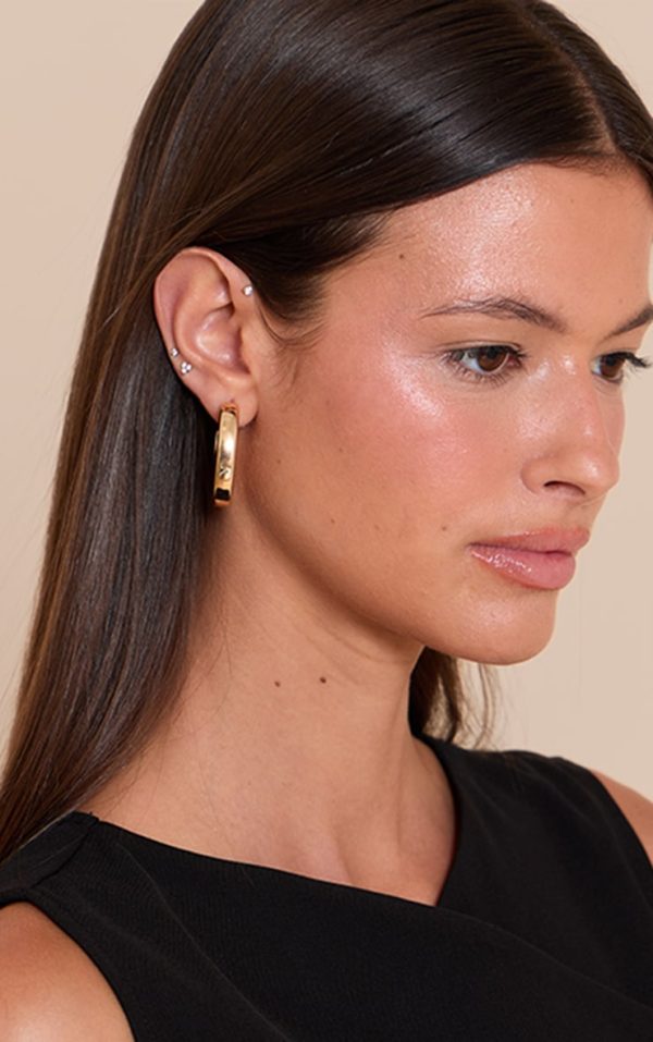 Gold Crescent Chunky Hoop Earrings