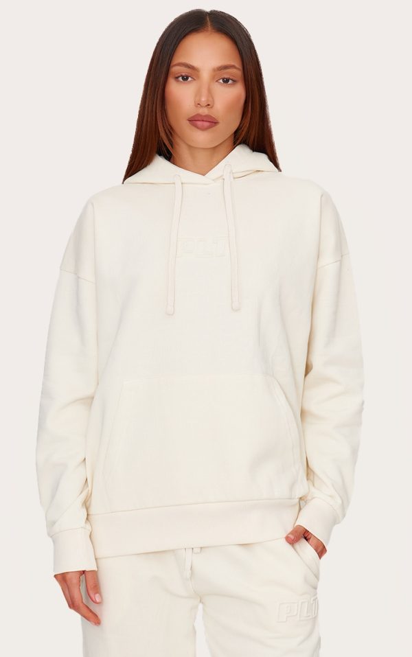 PRETTYLITTLETHING Cream Premium Embossed Oversized Hoodie