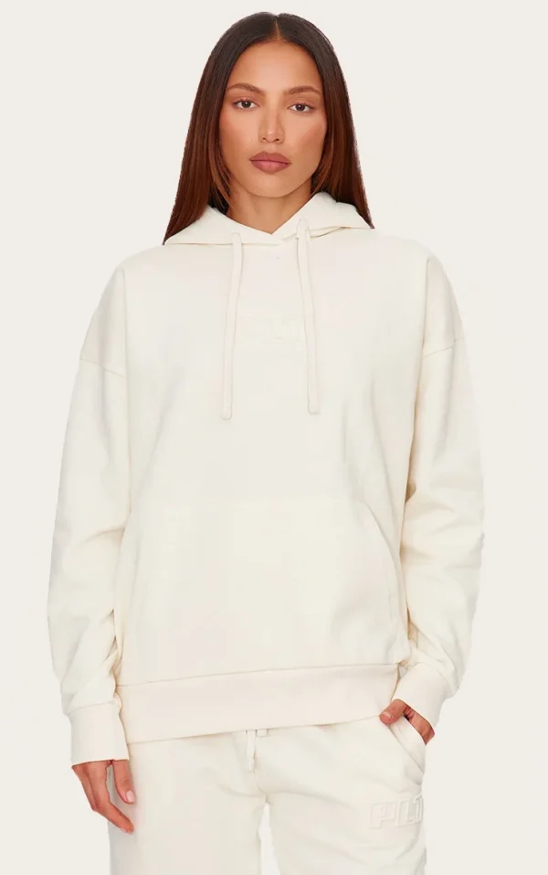 PRETTYLITTLETHING Cream Premium Embossed Oversized Hoodie