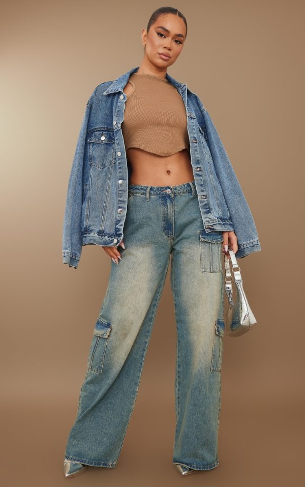 Vintage Wash Cargo Pocket Lowrise Baggy Boyfriend Jeans