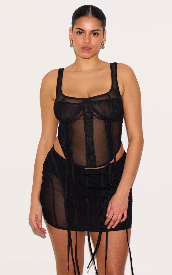 Plus Black Mesh Panelled Boned Corset