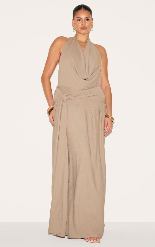 Plus Mushroom Floaty Woven Cowl Neck Low Back Maxi Dress