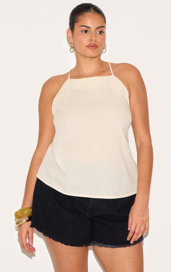 Plus Butter Cream Textured Boatneck Tie Back Top