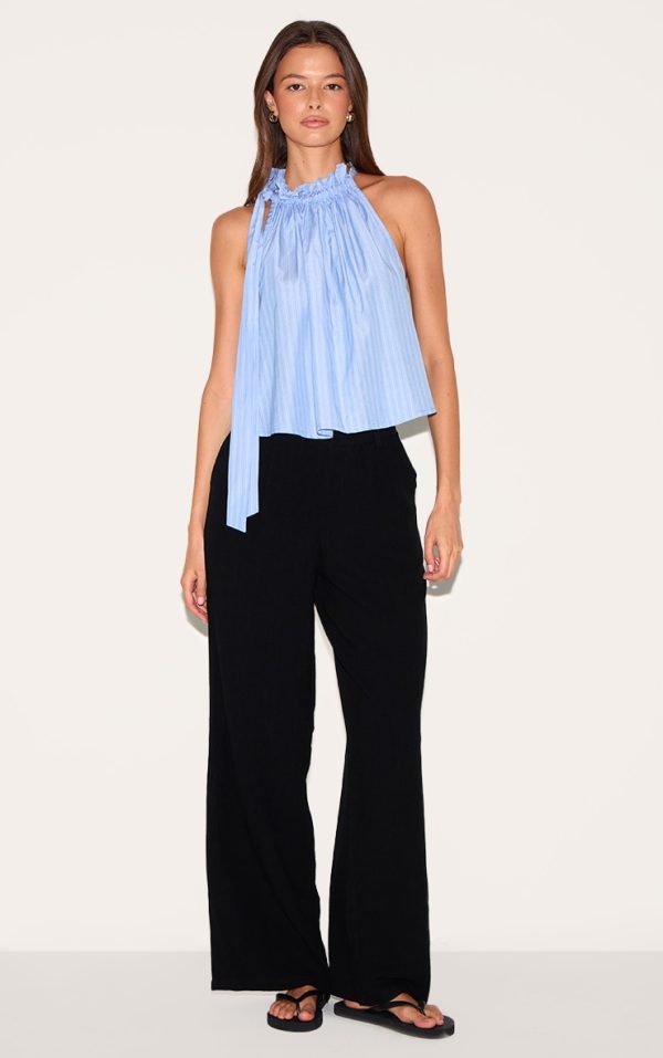 Black Linen Blend Tailored Straight Leg Pants