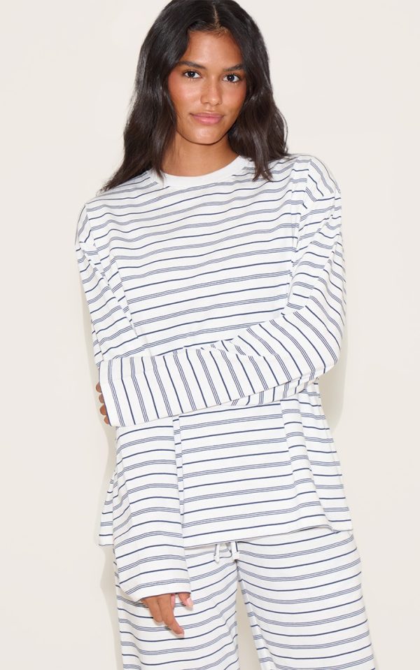 Navy Striped Long Sleeved Top