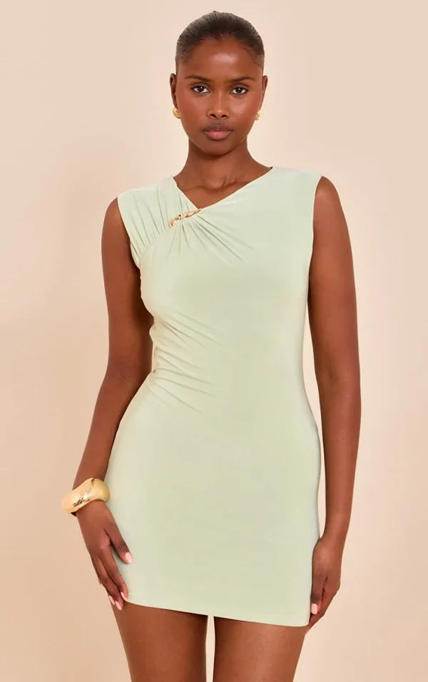 Mint Double Layer Ruched Trim Detail Mini Dress