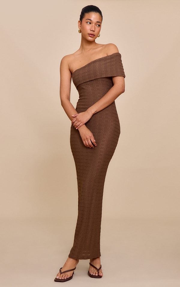 Stone Textured One Shoulder Sleeveless Maxi Dress