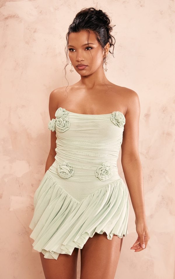 Sage Green Corsage Wired Pleated Romper