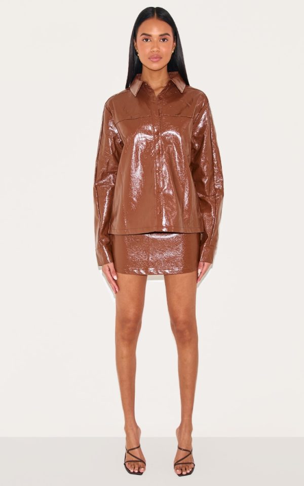 Chocolate Faux Leather Mini Skirt