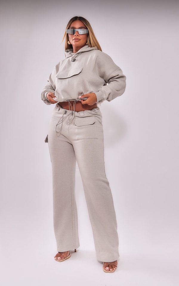 Shape Light Grey Toggle Waist Pocket Detail Wide Leg Sweatpants
