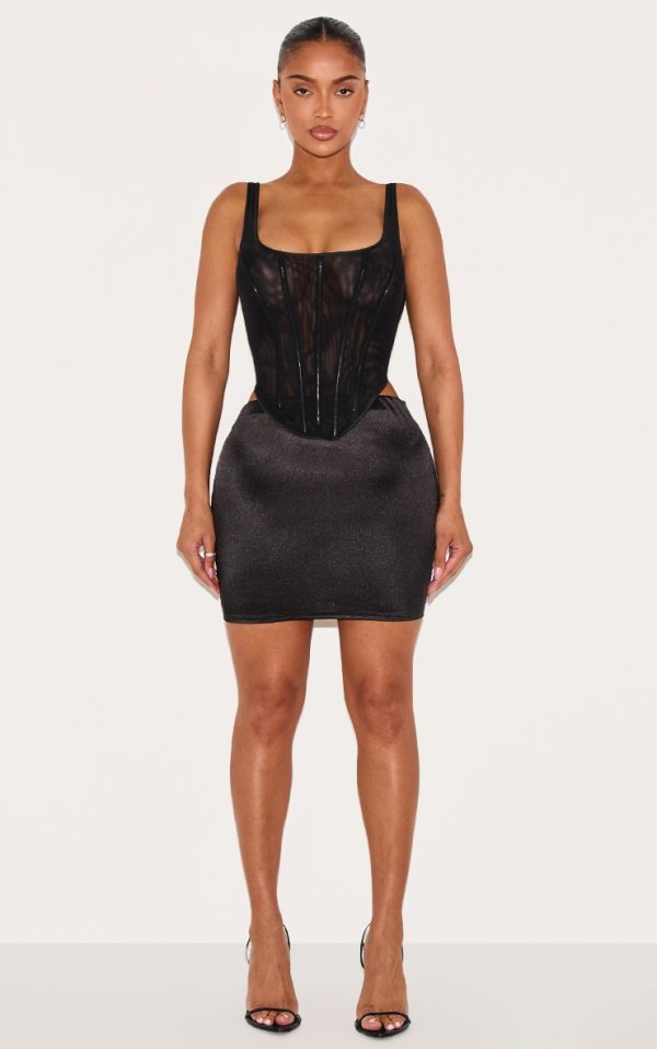 Shape Black Satin Low Rise Mini Skirt