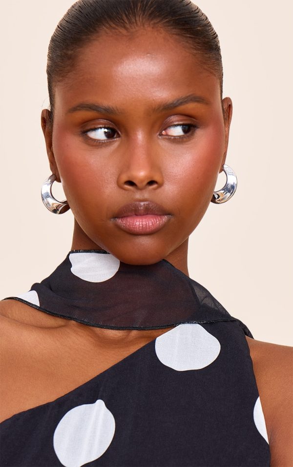 Silver Angled Crescent Scooped Hoop Earrings