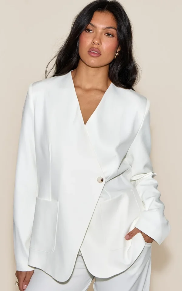 White Tailored Woven Asymmetric Blazer
