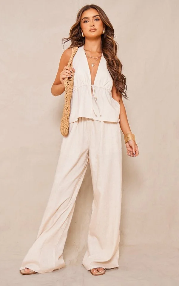 Stone Marl Drawstring Wide Leg Pants