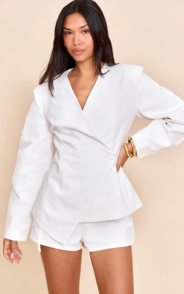 White Premium Linen Tailored Hot Pant