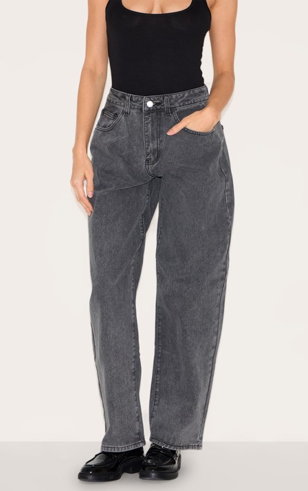 Washed Grey Dipped Back Waistband Boyfriend Jeans