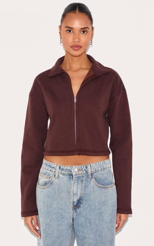 Chocolate Premium Boxy Sweat Zip Up Polo