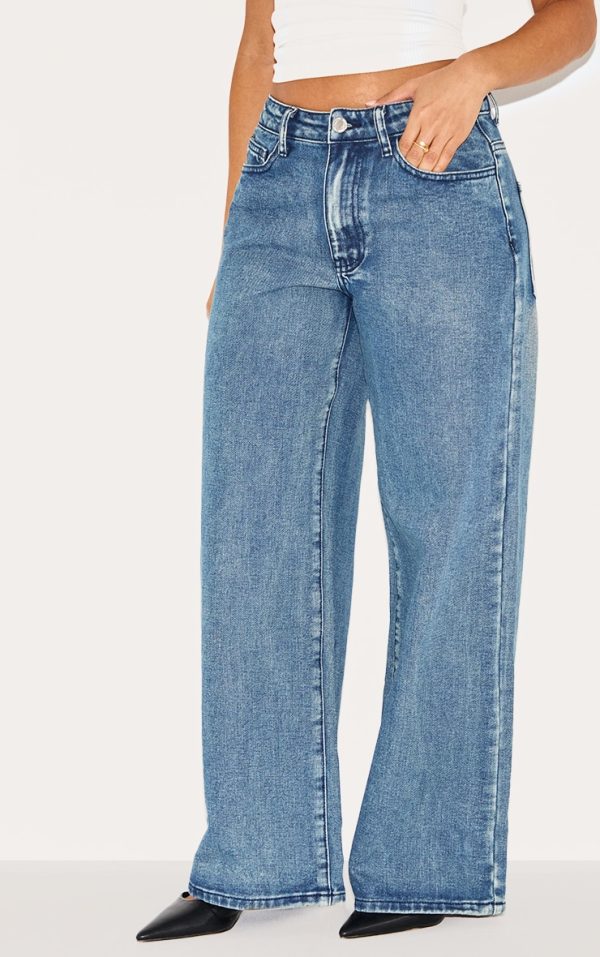 Petite Blue Washed Wide Leg Jeans