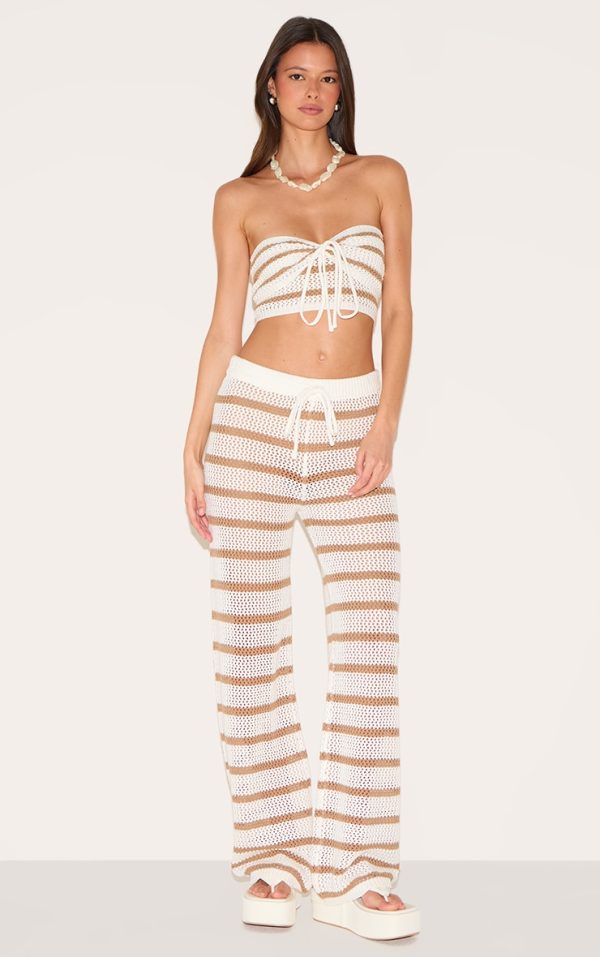Taupe Stripe Crochet Wide Leg Pant