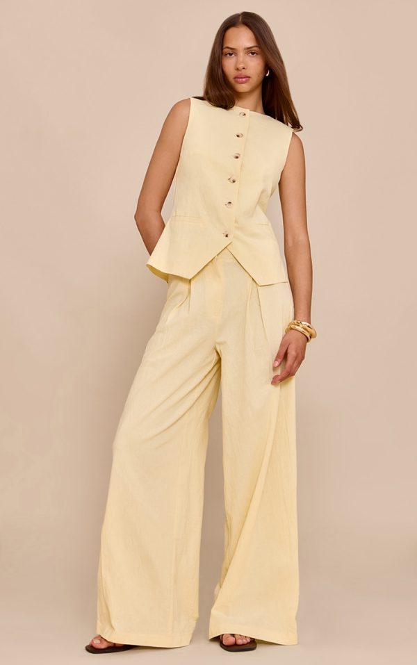 Butter Yellow Wide Leg Pleated Pants