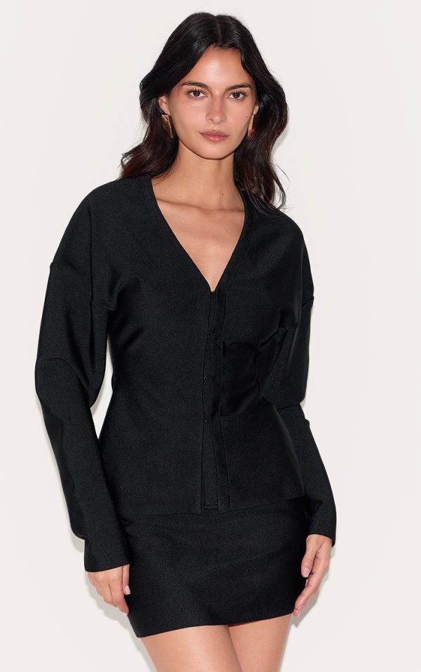 Black Knitted Tailored Hook And Eye Cardigan