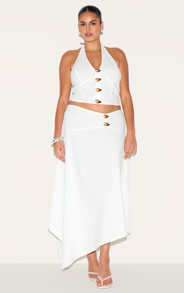 Plus White Woven Seam Detail Maxi Skirt