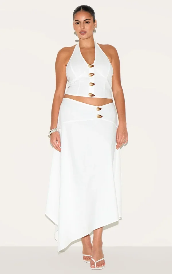 Plus White Woven Seam Detail Maxi Skirt