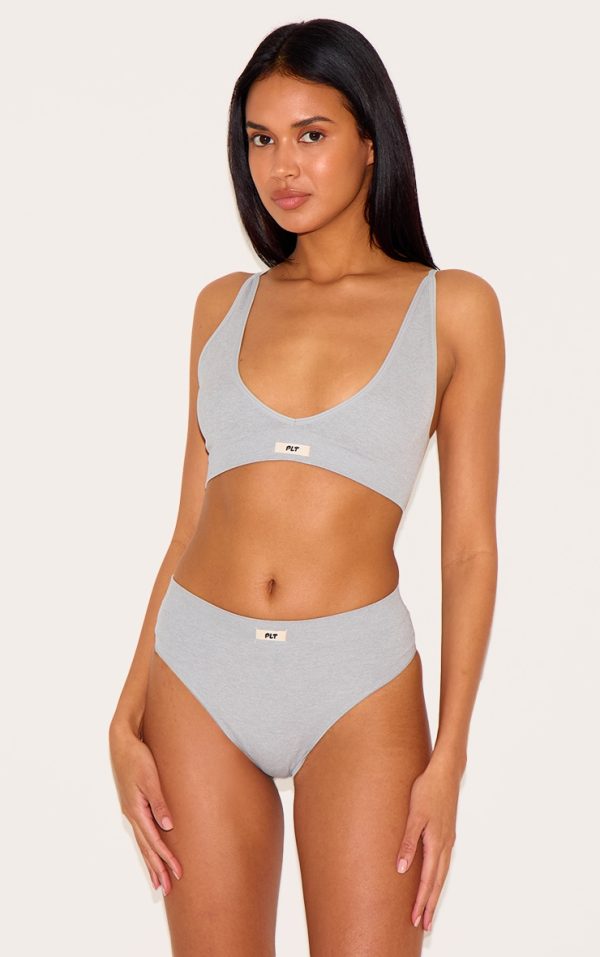 PRETTYLITTLETHING Grey Ribbed Seamless Panties