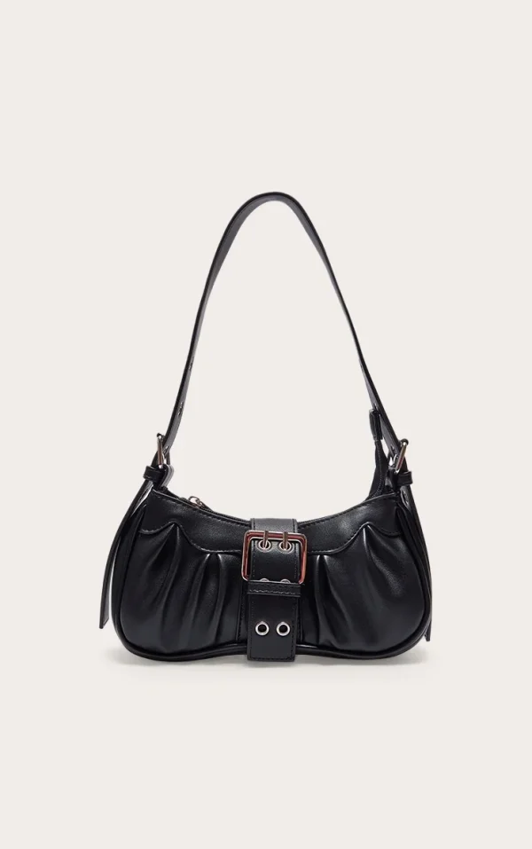 Black PU Eyelet Buckle Shoulder Bag