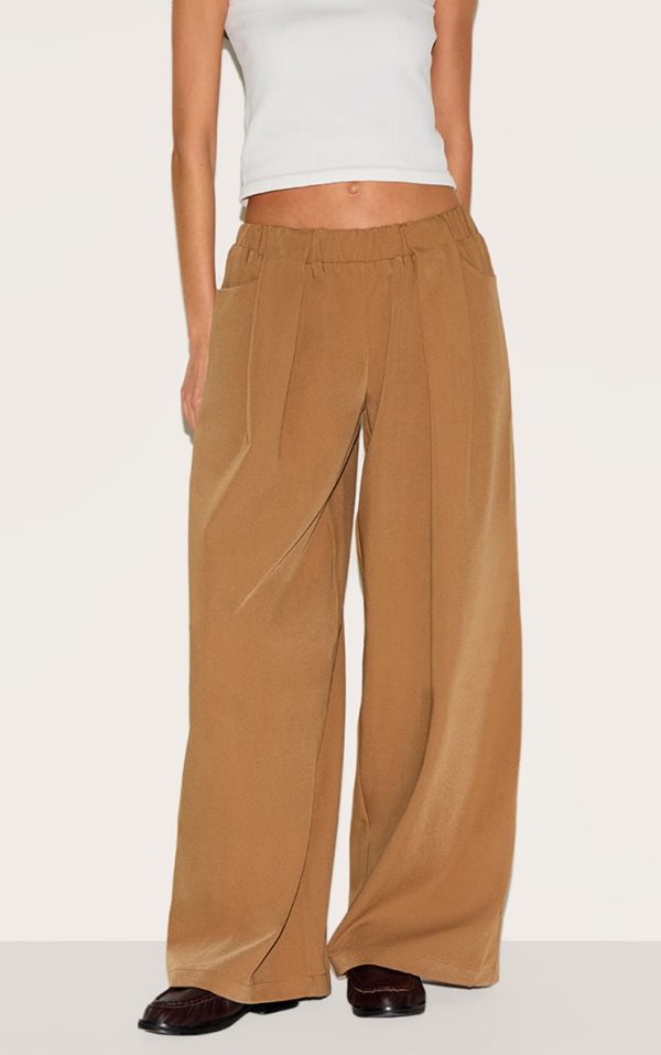 Taupe Stretch Waistband Detail Tailored Pants