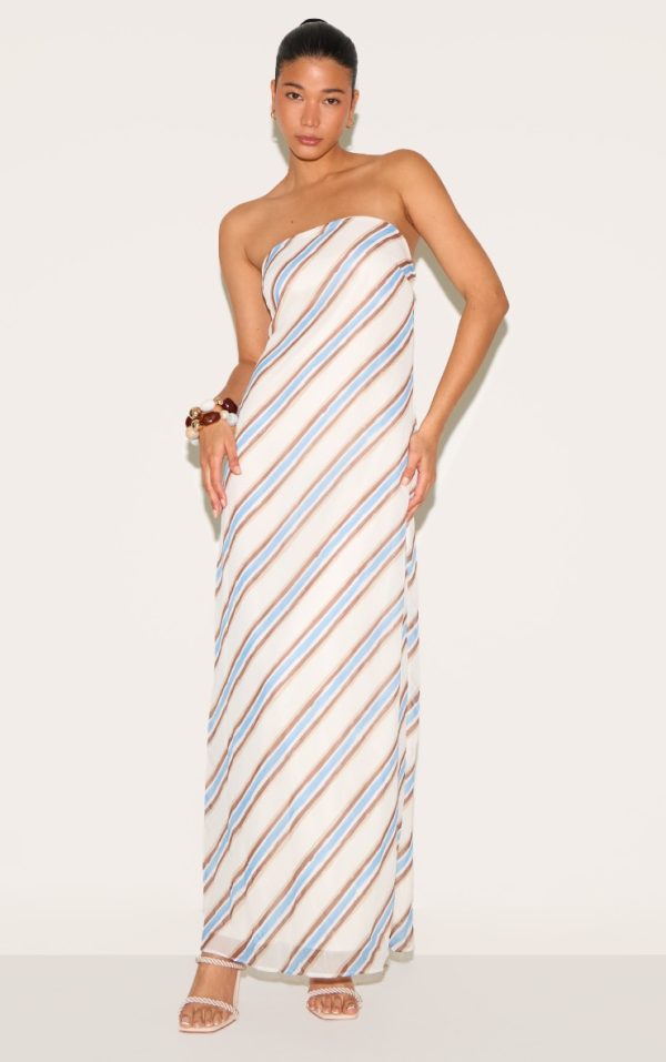 Blue Stripe Bandeau Maxi Dress