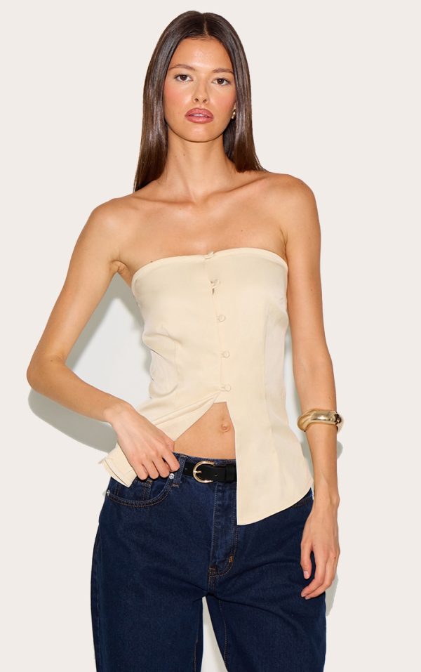 Cream Fitted Bandeau Button Vest