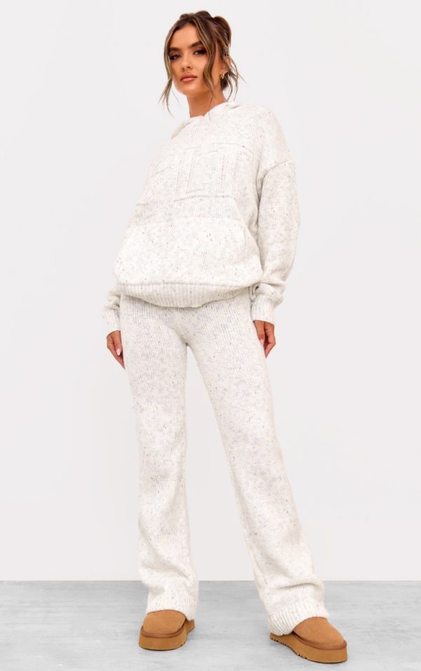 Cream Space Dye Knitted Wide Leg Pants
