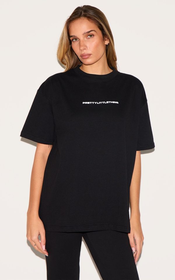 PRETTYLITTLETHING Black Print Oversize T Shirt