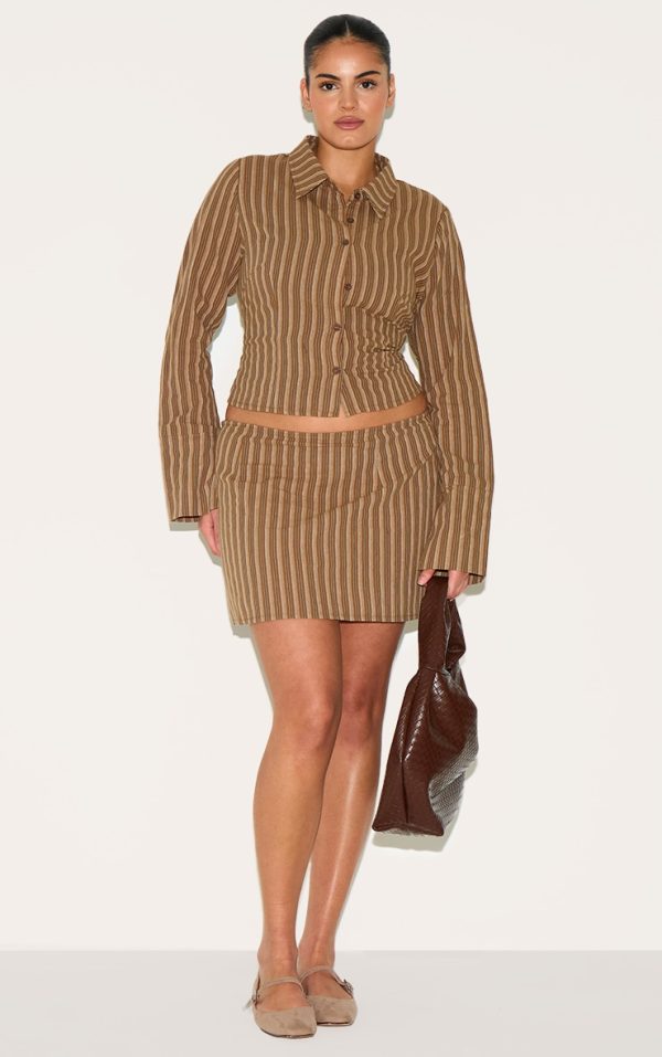 Plus Brown Pinstripe A Line Mini Skirt