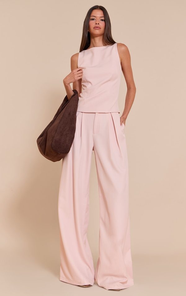Pale Pink Tailored Woven Wide Leg Pants