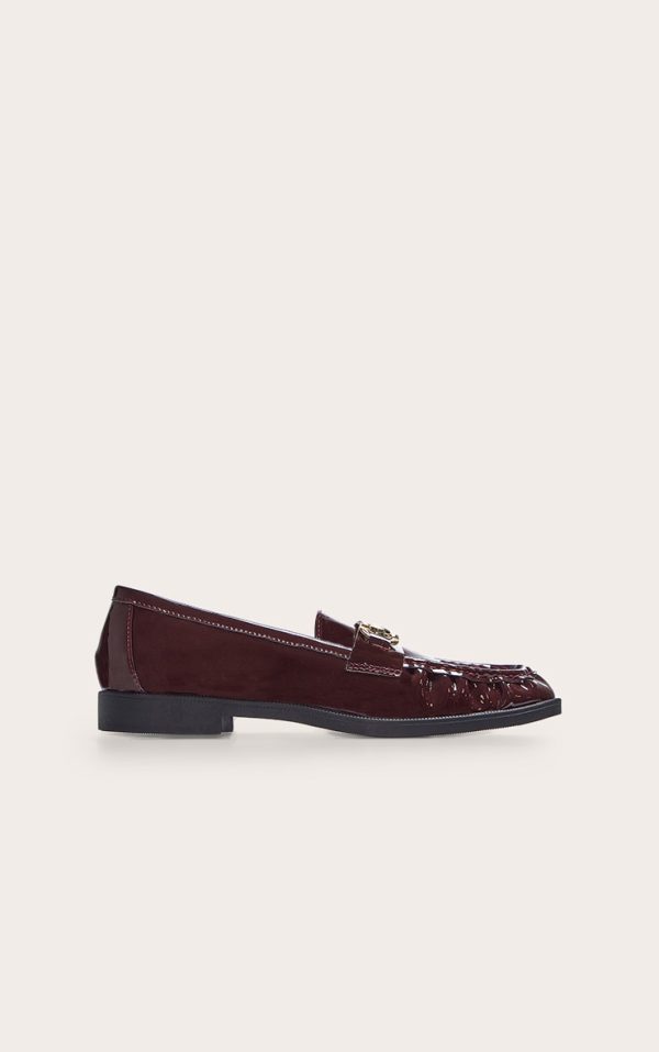 Burgundy Patent Loafer With Gold Buckle Detail
