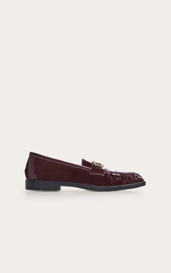 Burgundy Patent Loafer With Gold Buckle Detail