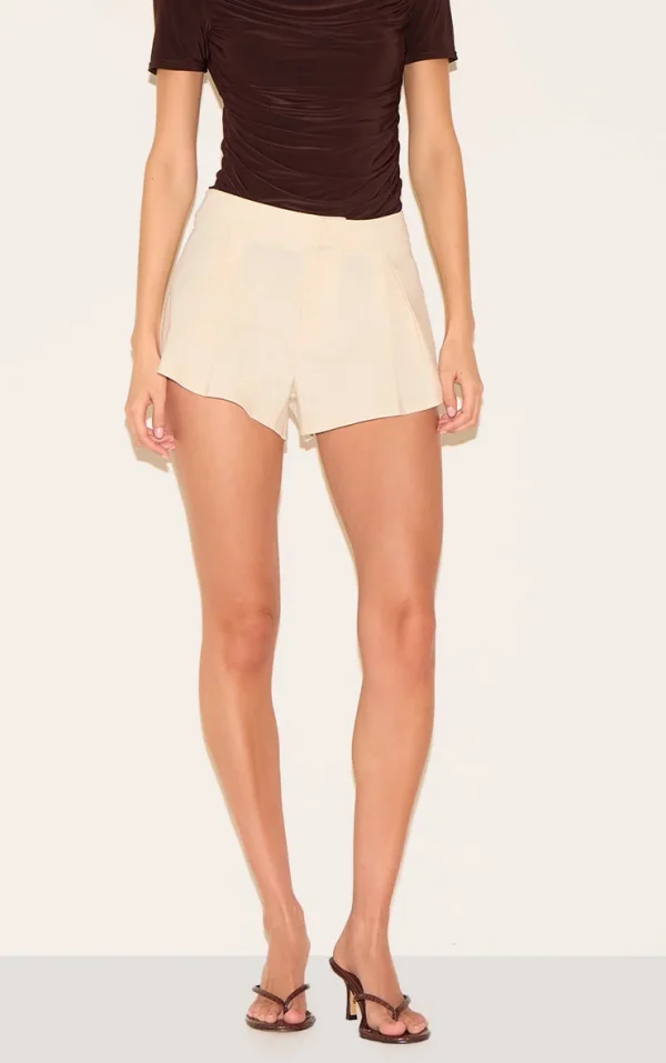 Natural Linen Blend Pleat Detail Tailored Shorts