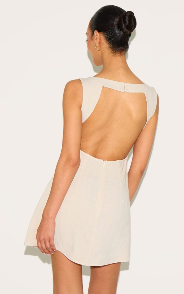 Petite Butter Cream Linen Look Backless Shift Dress