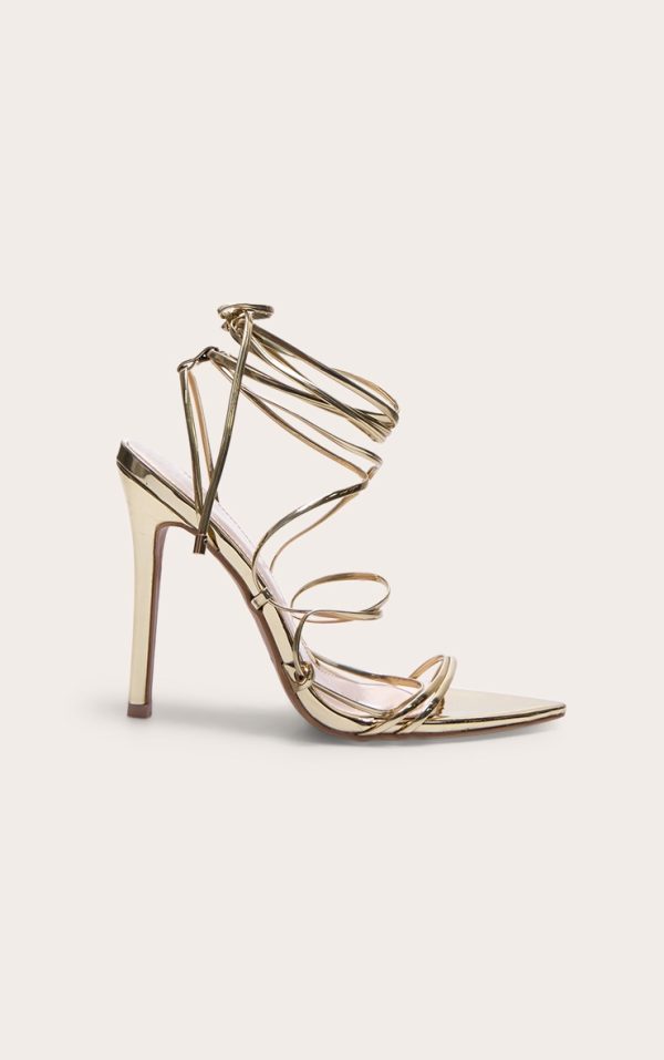 Gold Metallic Strappy Gladiator Point Toe Heels