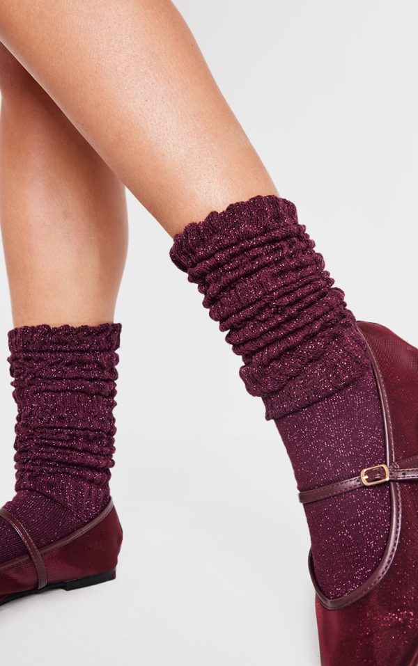 Burgundy Glitter Slouchy Sock