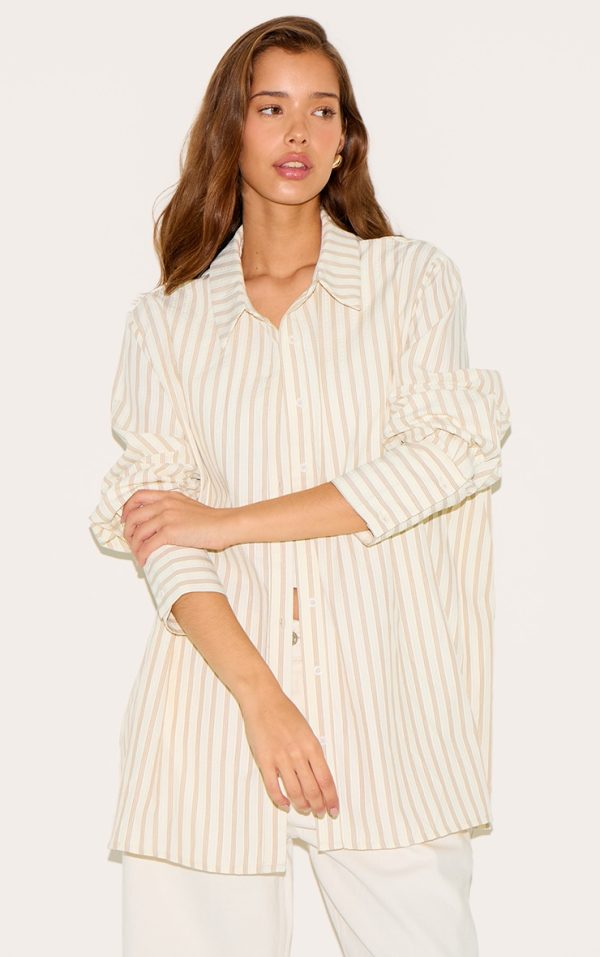 Cream Oversized Stripe Cuff Shirt