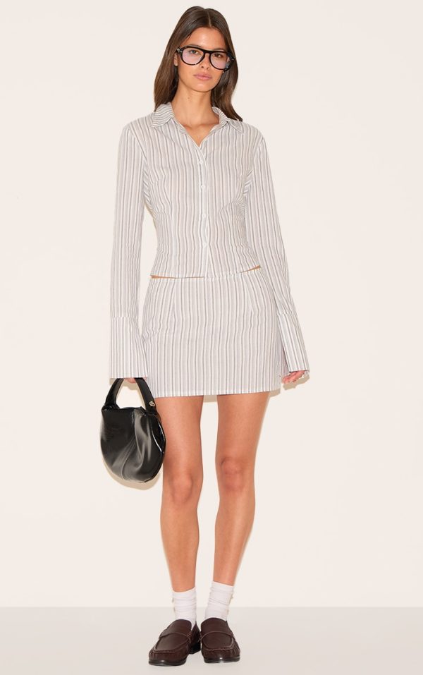 Cream Pinstripe A Line Mini Skirt