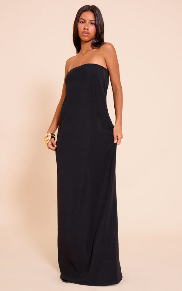 Petite Black Floaty Woven Bandeau Maxi Dress
