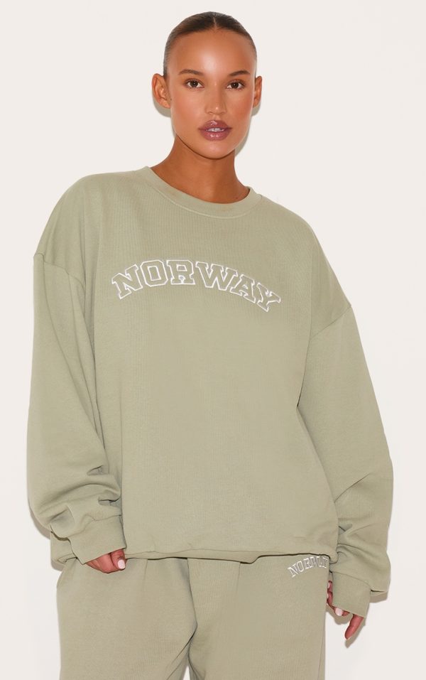 Plus Khaki Premium Embroidered Norway Sweatshirt