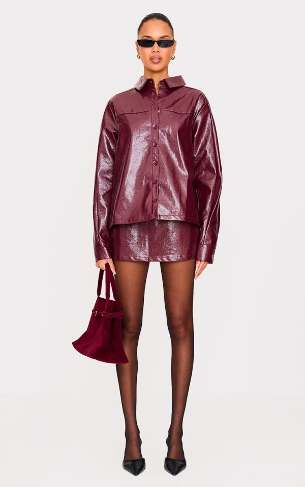 Burgundy Faux Leather Mini Skirt