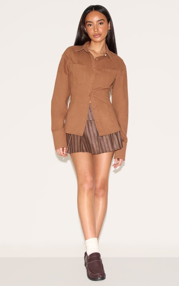 Petite Chocolate Pinstripe Pleated Mini Skirt