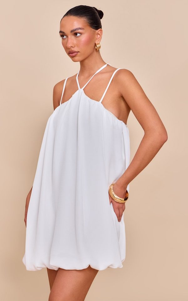 Cream Puff Ball Strappy Mini Dress