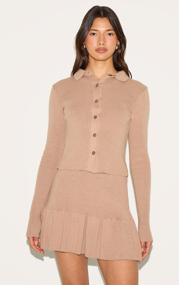 Mocha Knitted Button Through Top